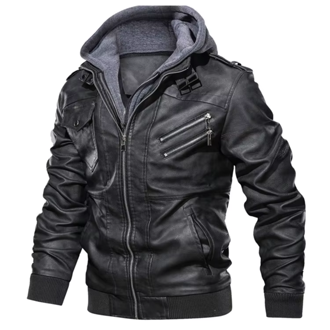 Jareth™ | Leather Motorcycle Jacket with Hood