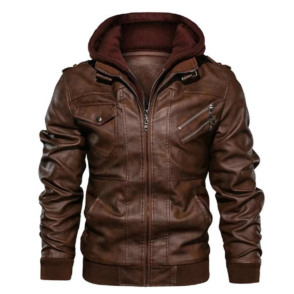Jareth™ | Leather Motorcycle Jacket with Hood